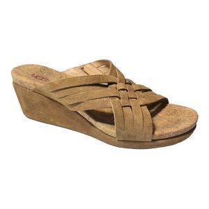 UGG Women’s Lilah Wedge Slip On Suede Leather Sandal Brown Size 9.5